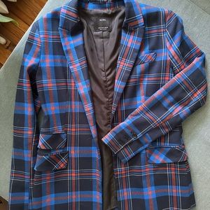 Bershka Black and Blue Plaid Blazer